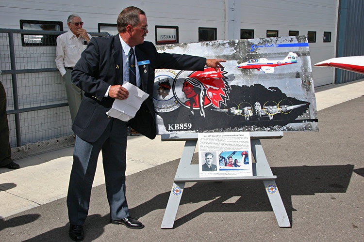 Dan Fox describing the panel, painted on authentic Lancaster skin.