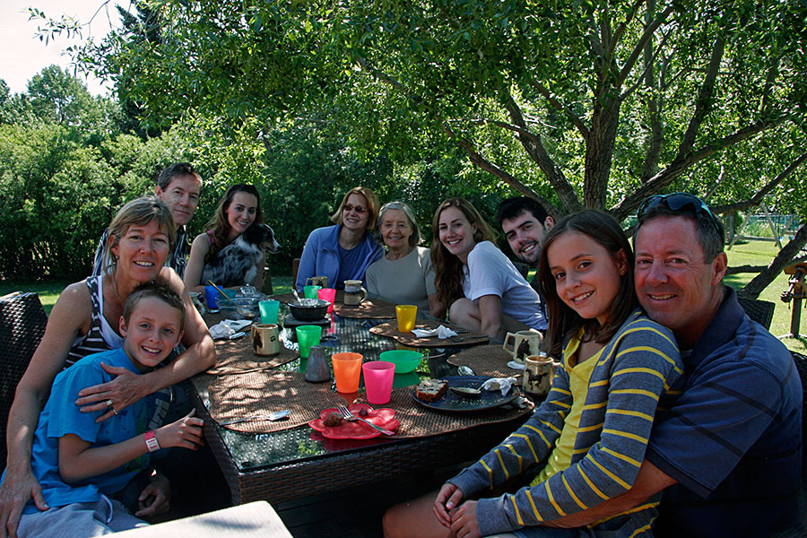 Anne, Riley, Ian, Kenna, "Lila", Mary-Ann, Shirley, Julie, Anthony, <br />Emily and Brent. TwoCreek, July 2011