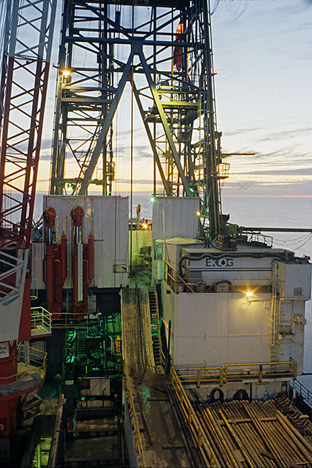 Explorer III drillship at dusk...