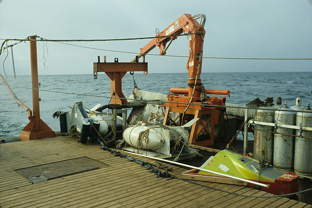survey equipment stored on deck...
