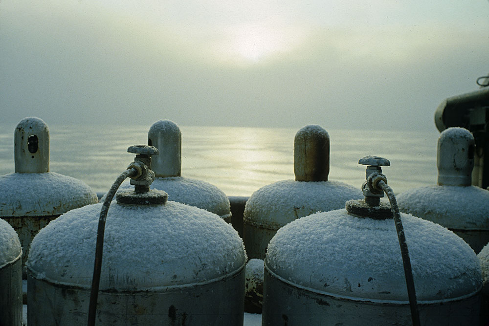 propane tanks, with frost...