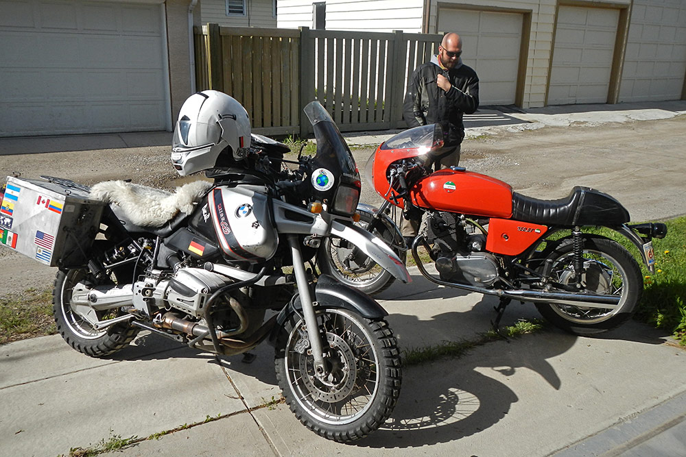 A BMW R1100GS and Laverda 750SF...