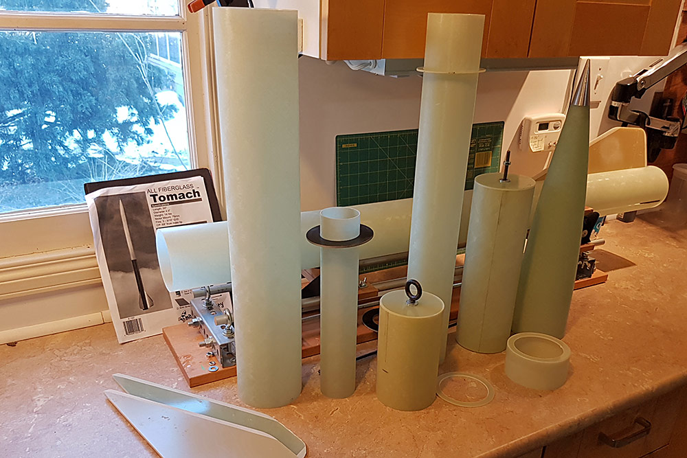 The main components for the 75mm MC Tomach airframe...