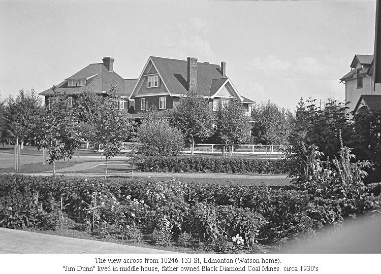 The view across from 10246-133 St, Edmonton (Watson home).  <br />"Jim Dunn" lived in middle house, father owned Black Diamond Coal Mines. circa 1930's