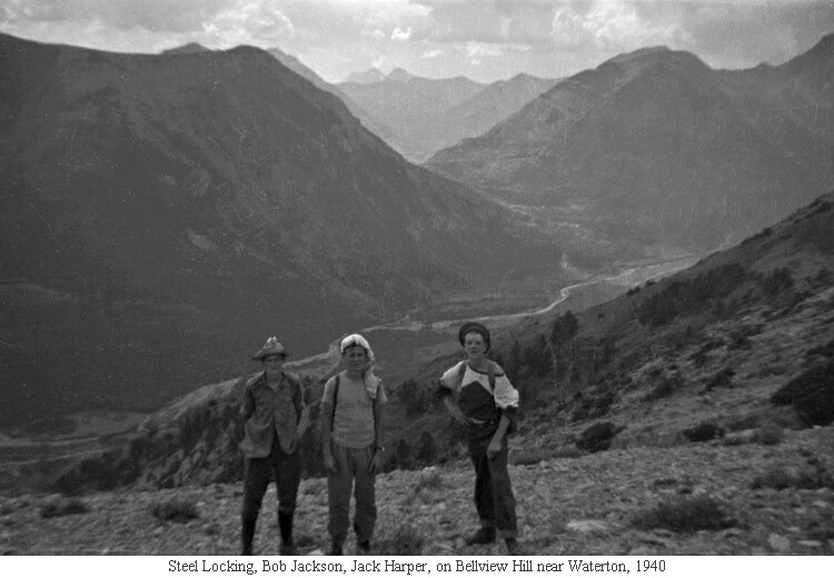 Steel Locking, Bob Jackson, Jack Harper, on Bellview Hill near Waterton, 1940