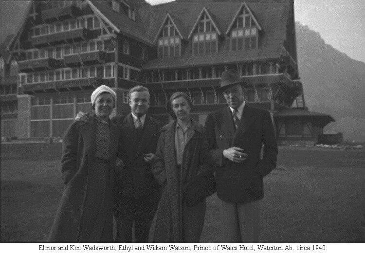 Elenor and Ken Wadsworth, Ethyl and William Watson, Prince of Wales Hotel, Waterton Ab. circa 1940