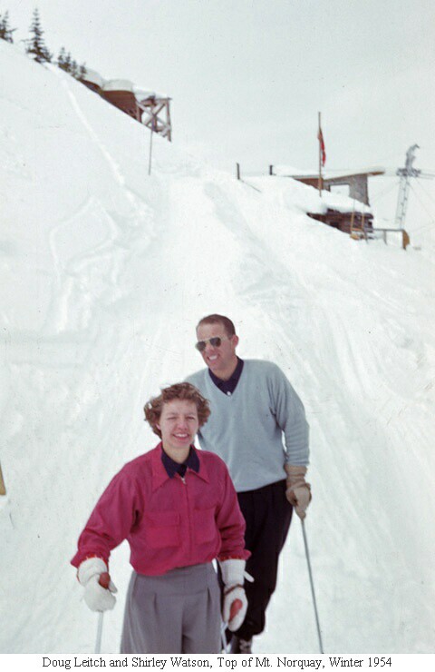 Doug Leitch and Shirley Watson, Top of Mt. Norquay, Winter 1954