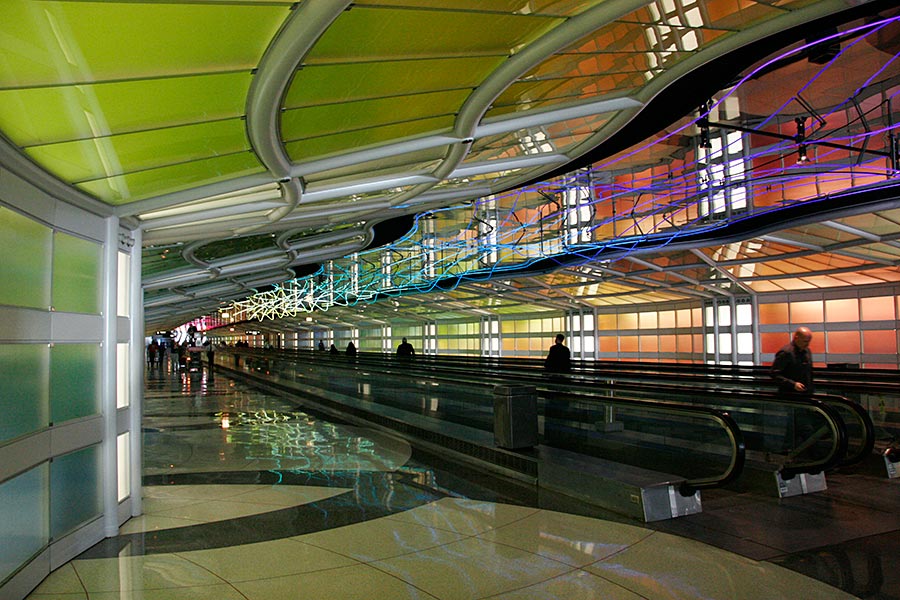 The kilometer long pedestrian tunnel at O'Hare airport, Chicago...