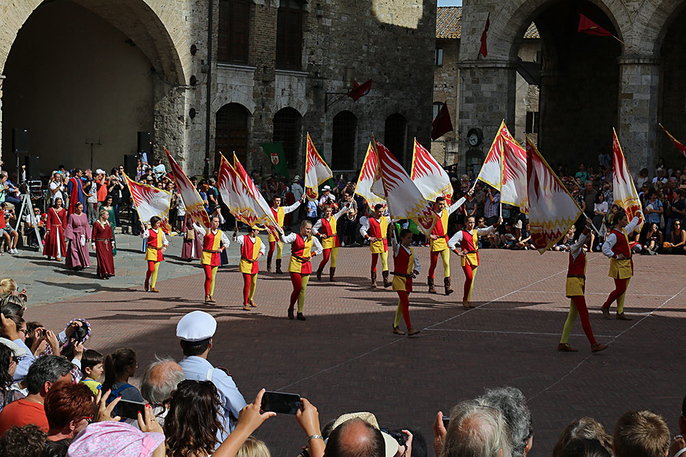 a gathering of local people in medieval costumes...